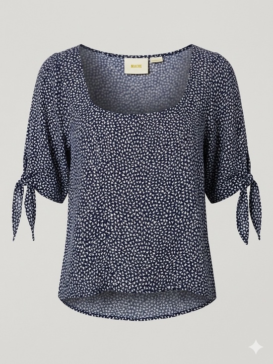 Anthropologie Tops - Anthropologie Maeve Navy and White Tie-Sleeve Scoop Neck Blouse M